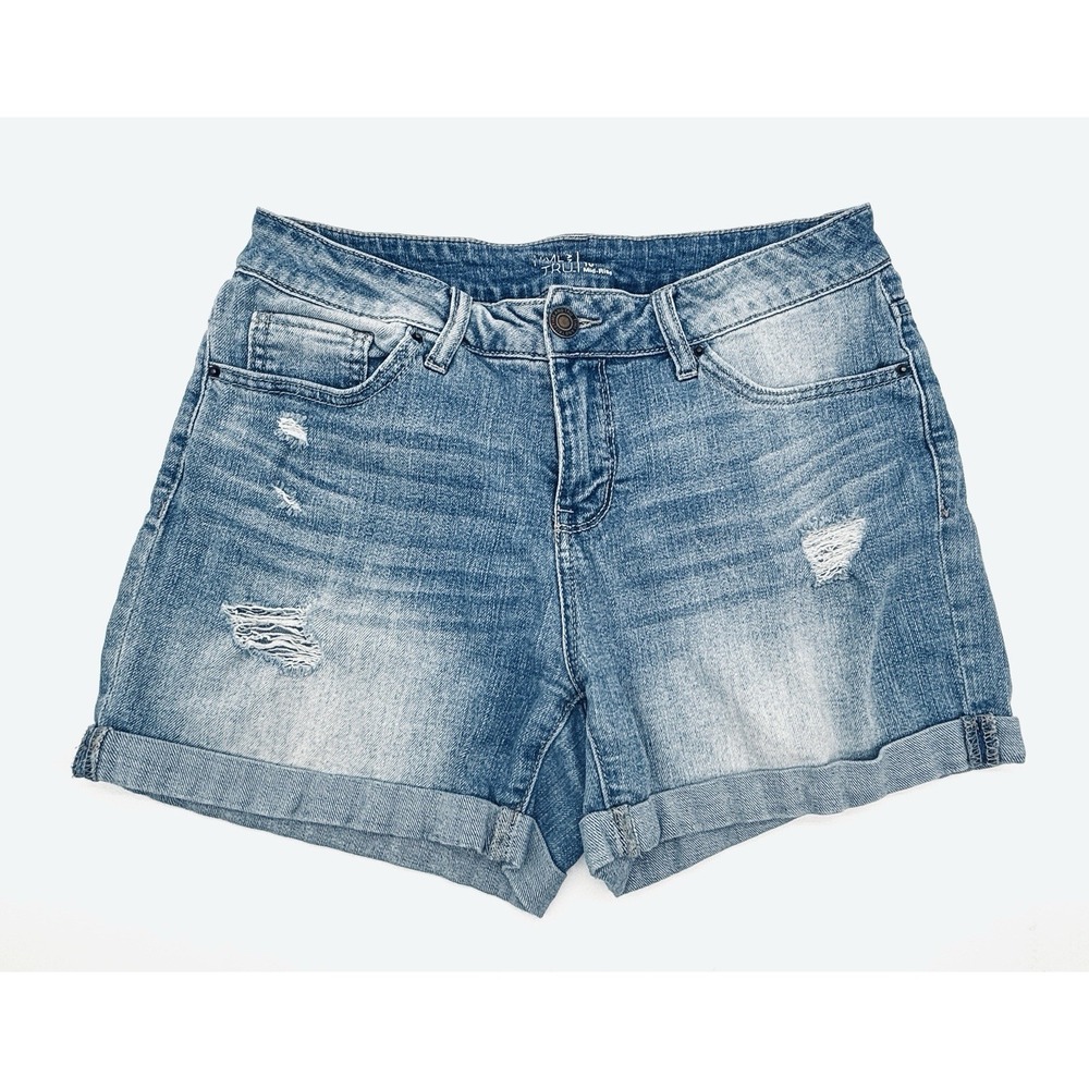 Time and Tru Denim Shorts Womens 10 Blue Mid-Rise Distressed Cuffed Medwash